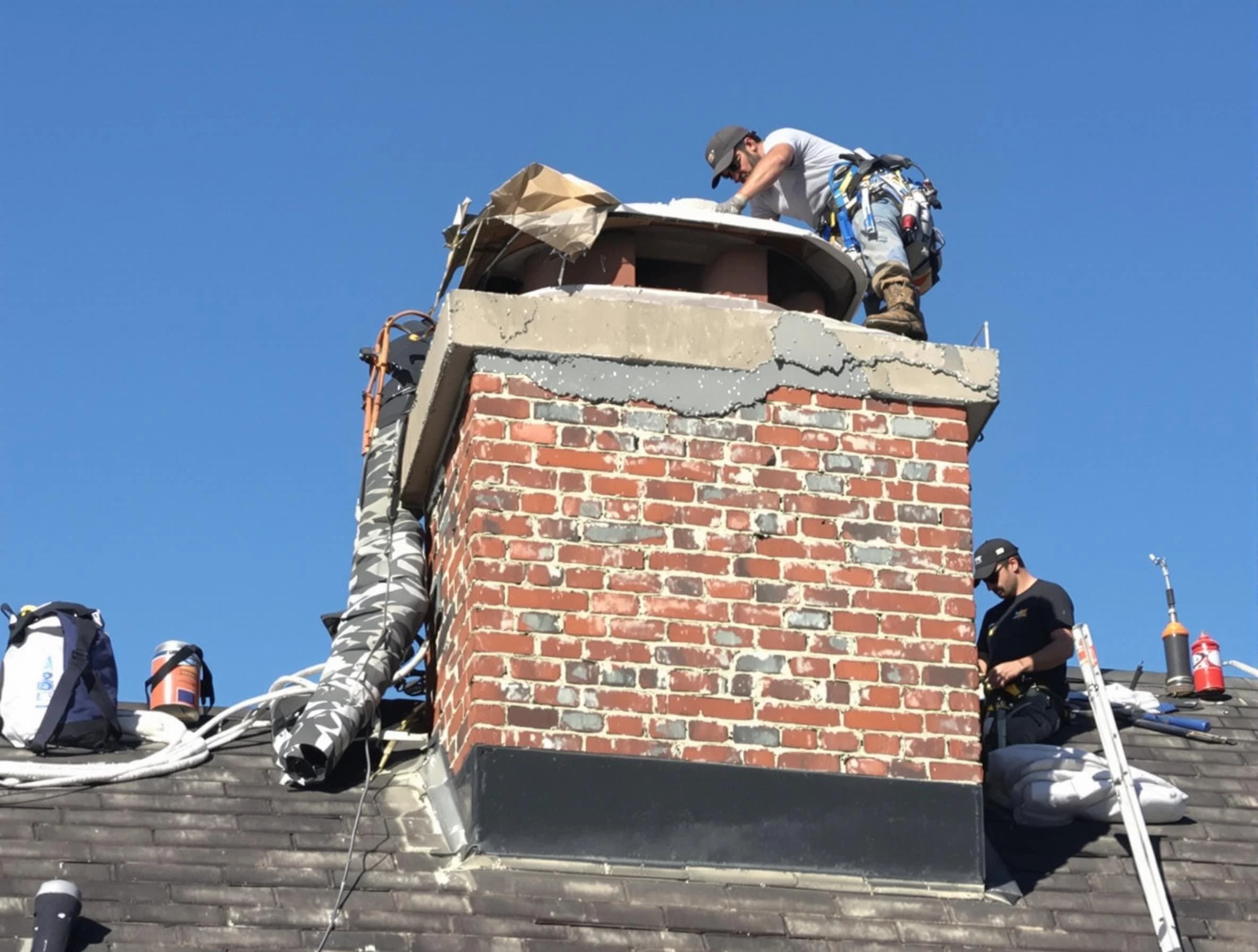 Hapeville Chimney Sweep installing a custom chimney crown in Hapeville, GA