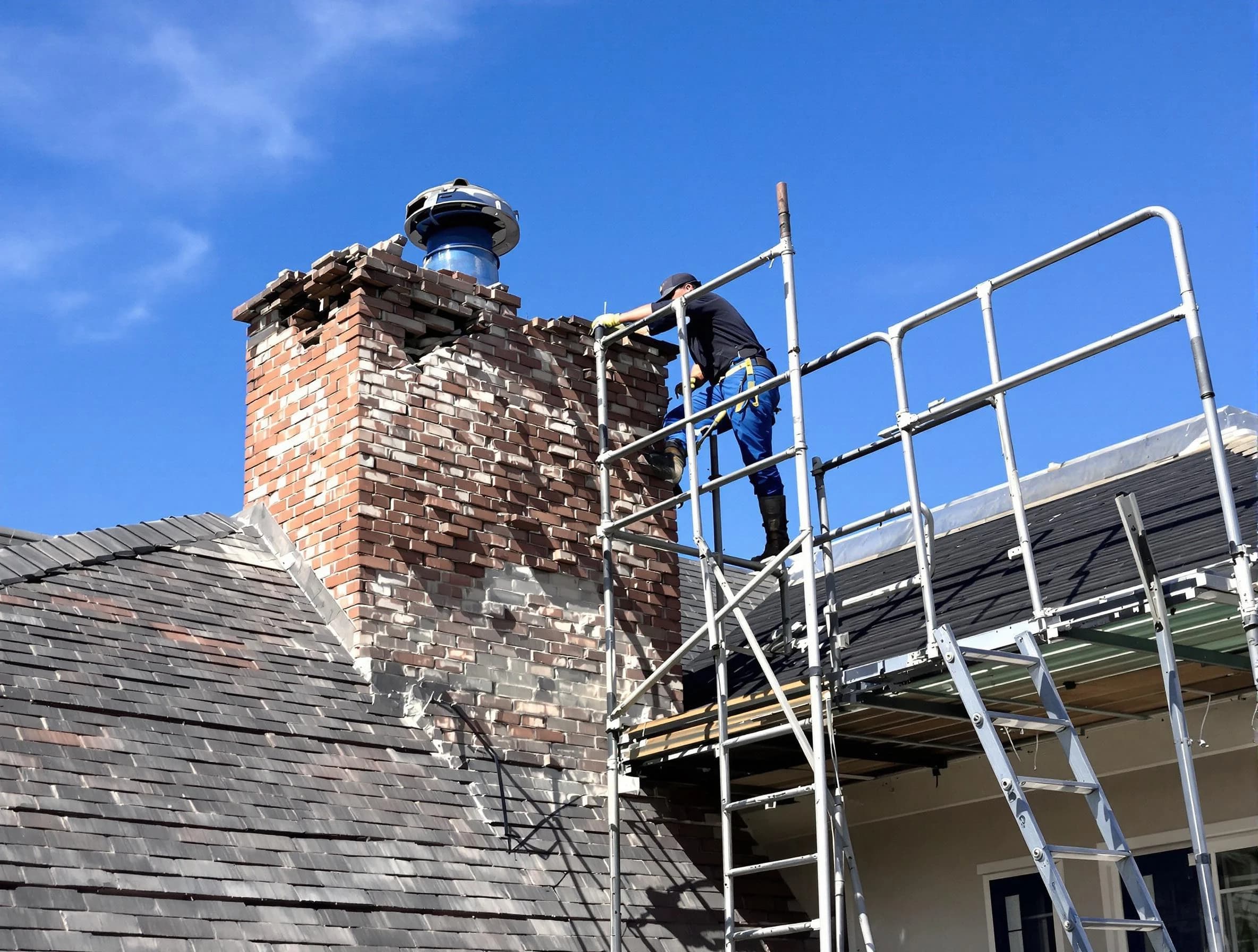 Rebuilding a chimney structure by Hapeville Chimney Sweep in Hapeville, GA