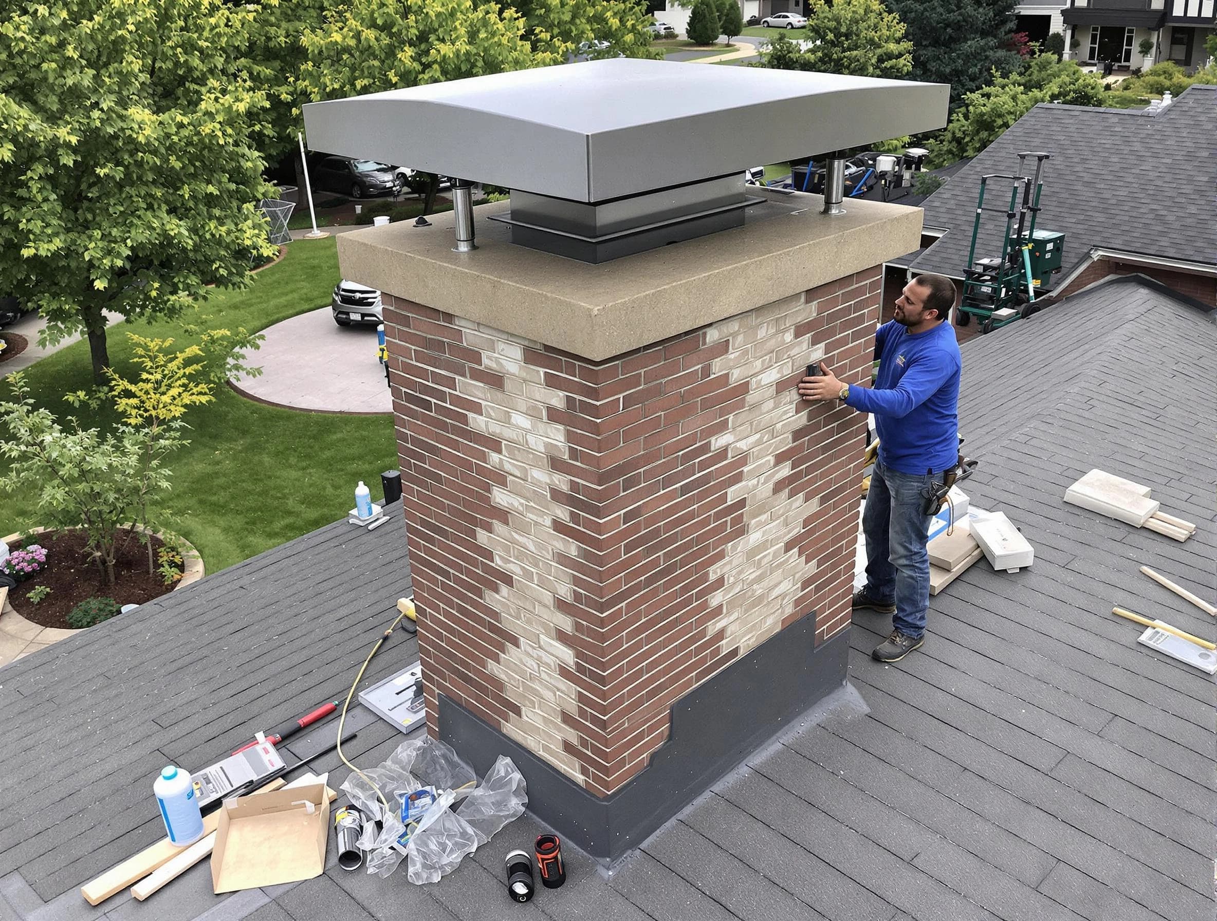 Hapeville Chimney Sweep team working on a custom chimney remodel in Hapeville, GA