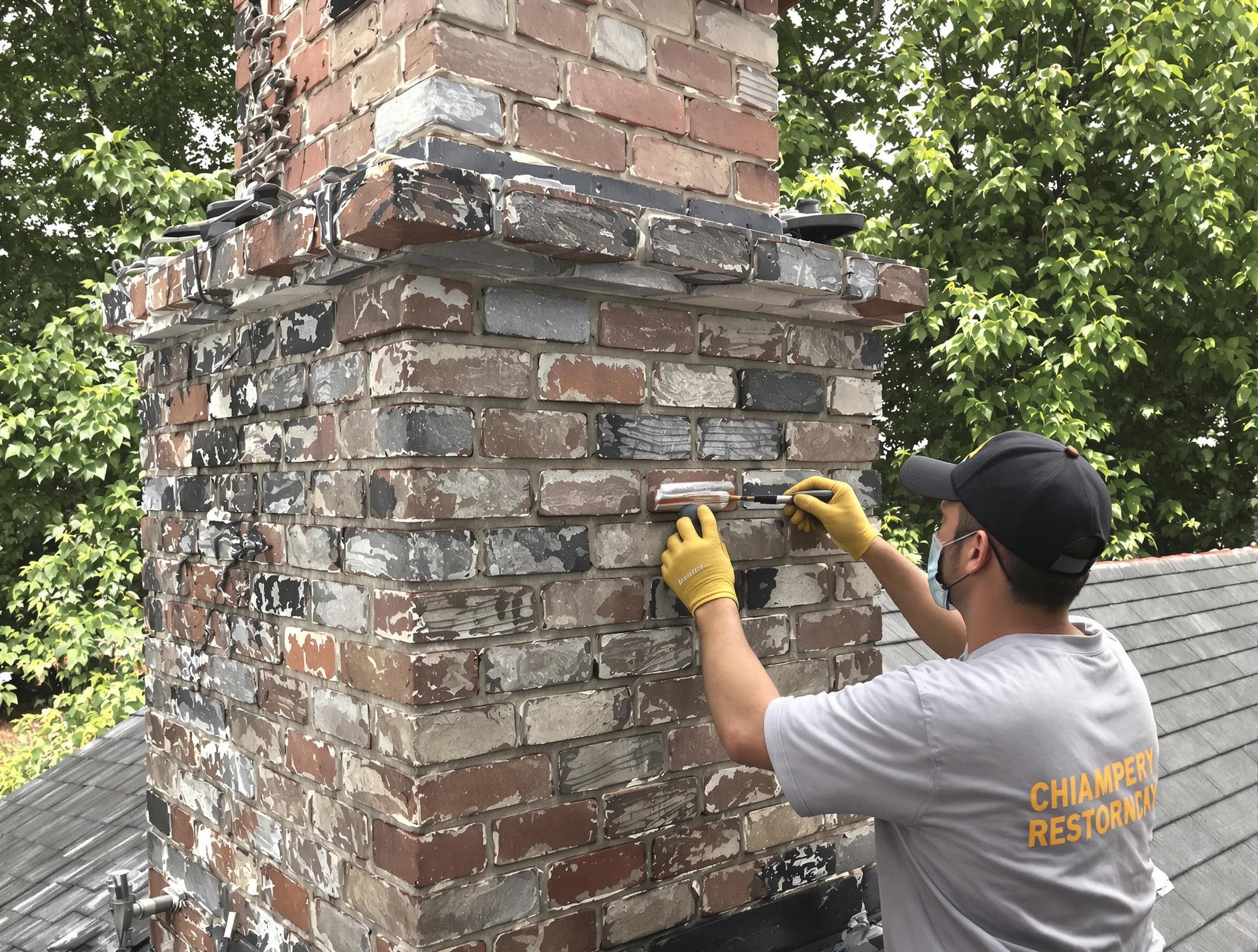 In-progress chimney restoration by Hapeville Chimney Sweep in Hapeville, GA