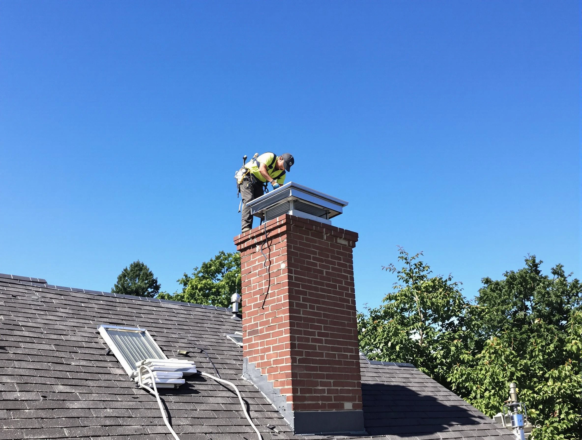Hapeville Chimney Sweep technician measuring a chimney cap in Hapeville, GA